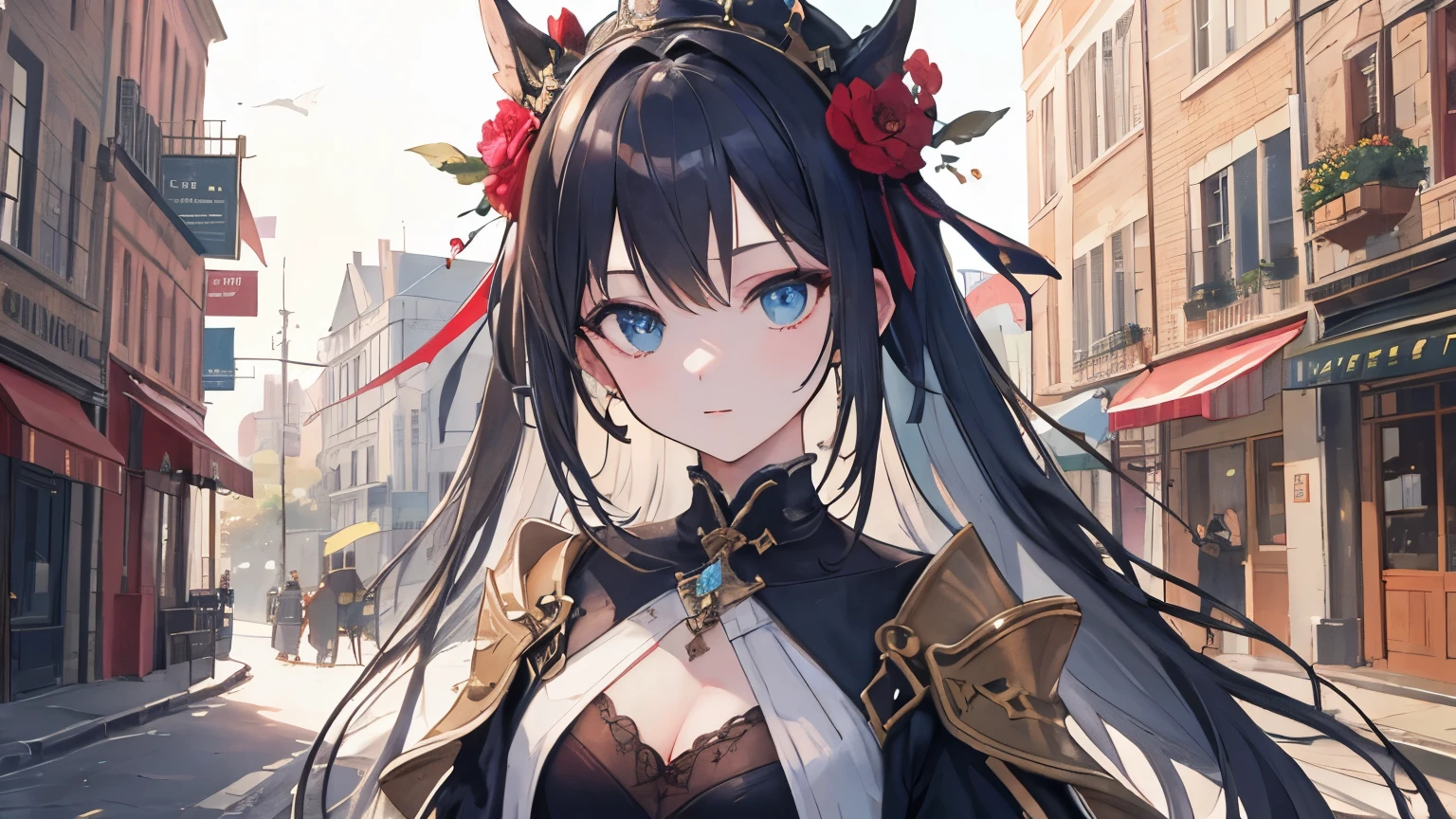 ((highest quality)), ((masterpiece)), (detailed), Perfect Face,1girl,Fantasy,The scenery of the street corner.