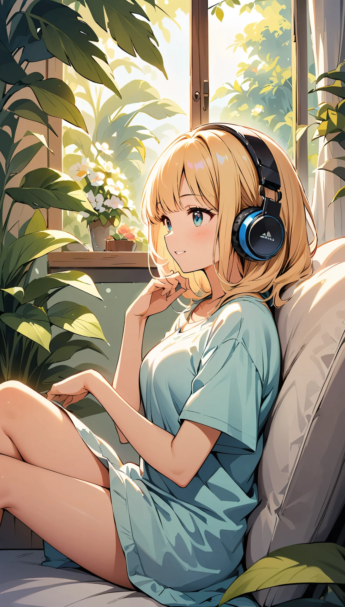 Best quality, masterpiece, ultra high res, detailed background, realistic, 1girl, solo, female, muscular, mature female, Straight hair, yellowish blonde, medium length, hair strands hanging on the right side of the face, remarkable accessory, ((a set of headphones) wireless that have a triangle-shaped logo on the headphones), makeup, eye shadow, sitting in a chair, legs spread, showing panties, seductive scene, sticky school clothes, wet breasts, open mouth, serious face, sexy beak, beautiful eyes, well done, blue eyes (of course), sparkle we eyes, erotic expression, school, real shadow and light, depth of field, huge boobs, torn clothes, torn bra, uderboob, looking at the viewer, strong wind in the face, strong wind in hair, loose hair, Miku Nakano, Konosuba, sweaty, wet, sexy, flushed, embarrassed, moaning, (((thick white liquid on the breasts)), ((very sweaty)) ((the body is dripping wet)) ((wet thighs)), ((spreading thighs)), no mistakes, well detailed, extremely well done, eyes well drawn, eyes well done, face well drawn, ((no art error))