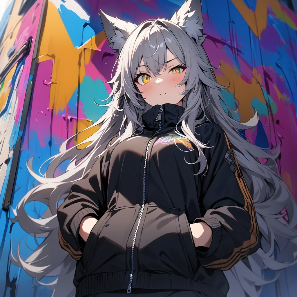 Cartoon girl with hoodie and cat ears、One Girl、Little、black and white tiger costume、Wearing a hood、