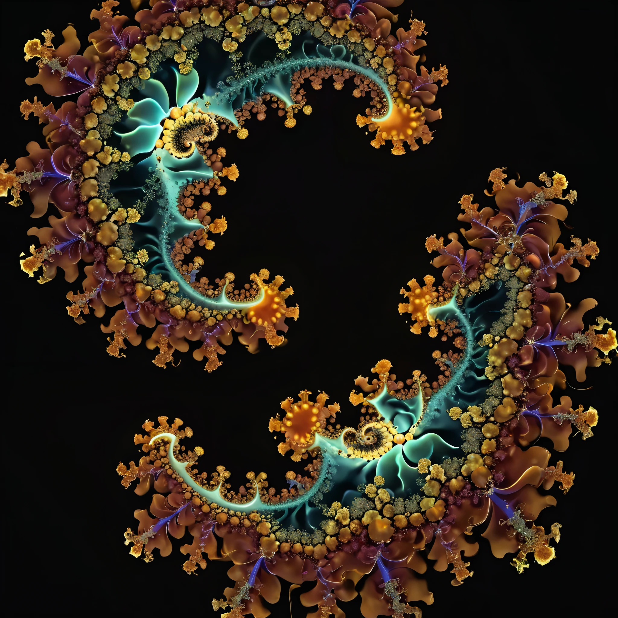 Dive deep into Mandelbrot's fractal world, portraying a surreal fusion of his mathematical intricacies with the organic elements of a futuristic Eden.