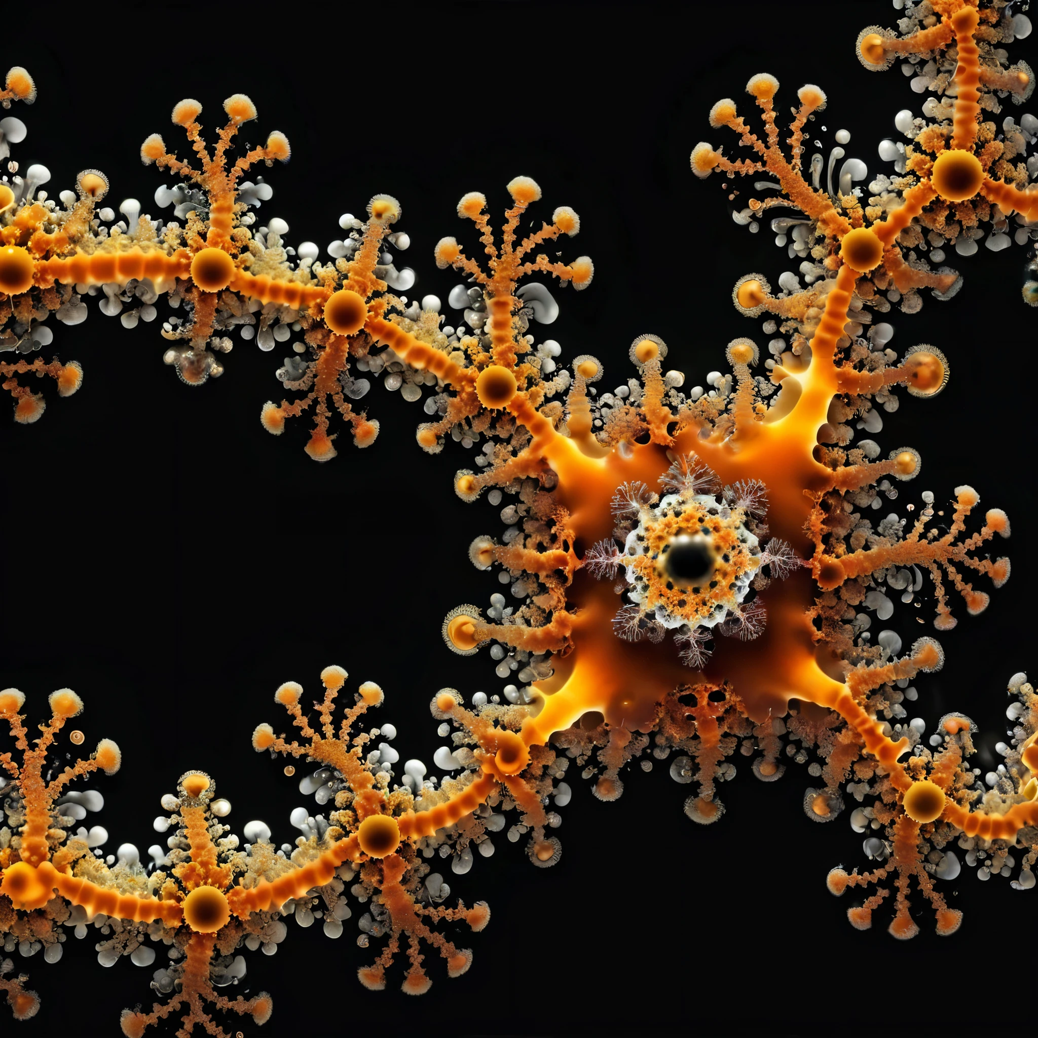 Dive deep into Mandelbrot's fractal world, portraying a surreal fusion of his mathematical intricacies with the organic elements of a futuristic Eden.