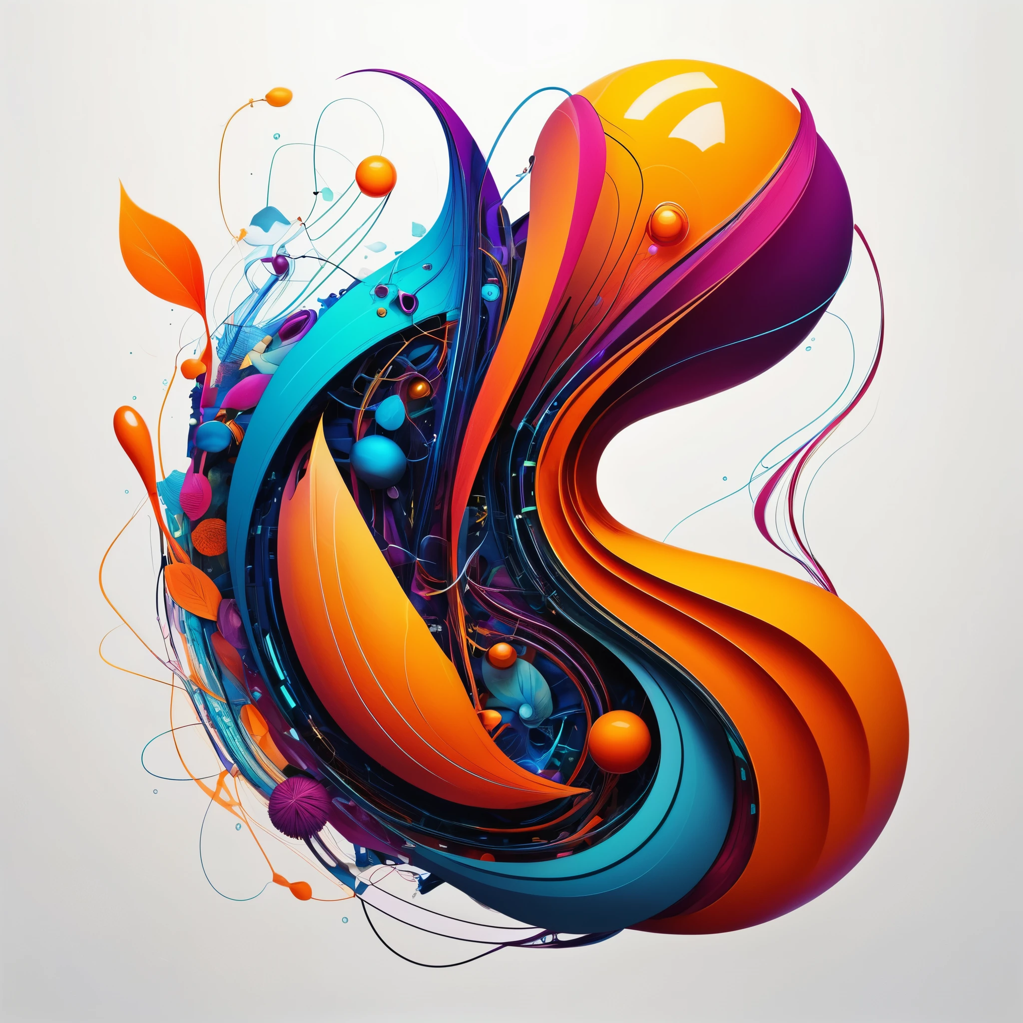 Craft an abstract representation of the AI-organic integration, using bold shapes, vibrant colors, and dynamic lines to convey the harmony between futuristic technology and nature.