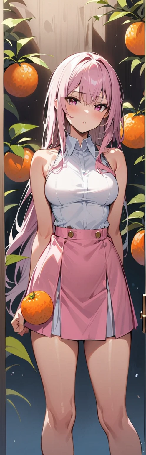 (masterpiece, Highest quality:1.2), One girl, alone,Are standing_Split,
Yuki mandarin orange, Long Hair,black sleeveless short vest,Pink Skirt,black