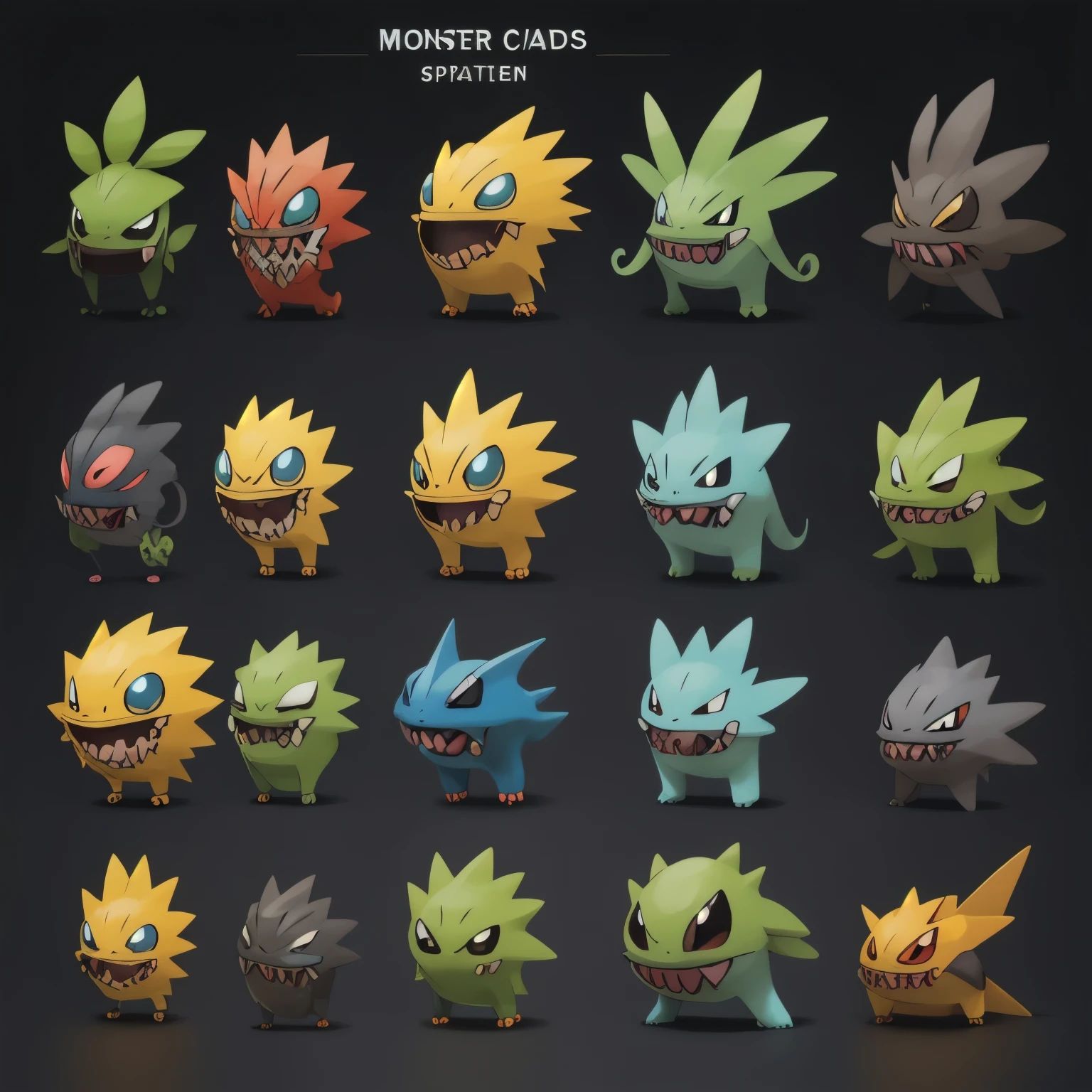 Monster characters sprites set in pokemen style,  