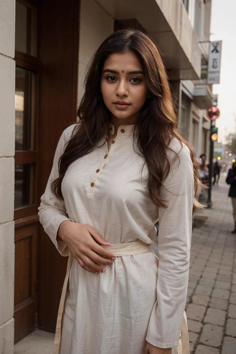 lovely cute young attractive indian girl, brown eyes, gorgeous actress, 23 years old, cute, an Instagram model, long blonde_hair, colorful hair, winter , Indian, wearing salwar-kameez and dupatta