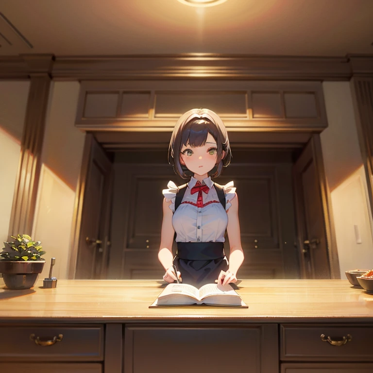 A group of maids, (in kitchen), various hair styles, harem, wearing maid uniform, night, details face, , short skirt, seducing, sleeveless , night, starry night