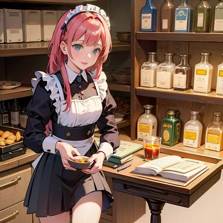 A group of maids, (in kitchen), various hair styles, harem, wearing maid uniform, night, details face, , short skirt, seducing, sleeveless , night, starry night