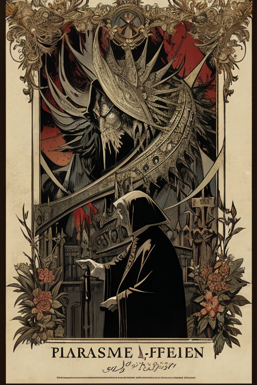 (masterpiece, Best quality), 8K wallpaper, very detailed, poster, Faust 1926, German folklore, German expressionist, horror thriller cinematic movie poster,