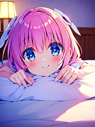 ((Tabletop)), ((highest quality)), (Very detailed), Anime Style, On the bed, cute, One Girl, alone, ((Beautiful Eyes))0, smile