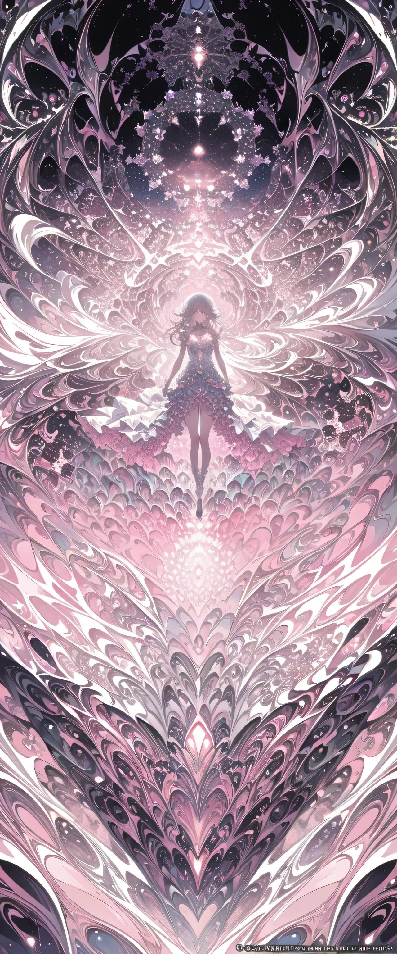 (Absurd, High resolution, Super detailed), One girl, alone, Highly detailed eyes, (Official Art, beauty and aesthetics: 1.2), (Fractal Art: 1.3), white pink color scheme, Most detailed