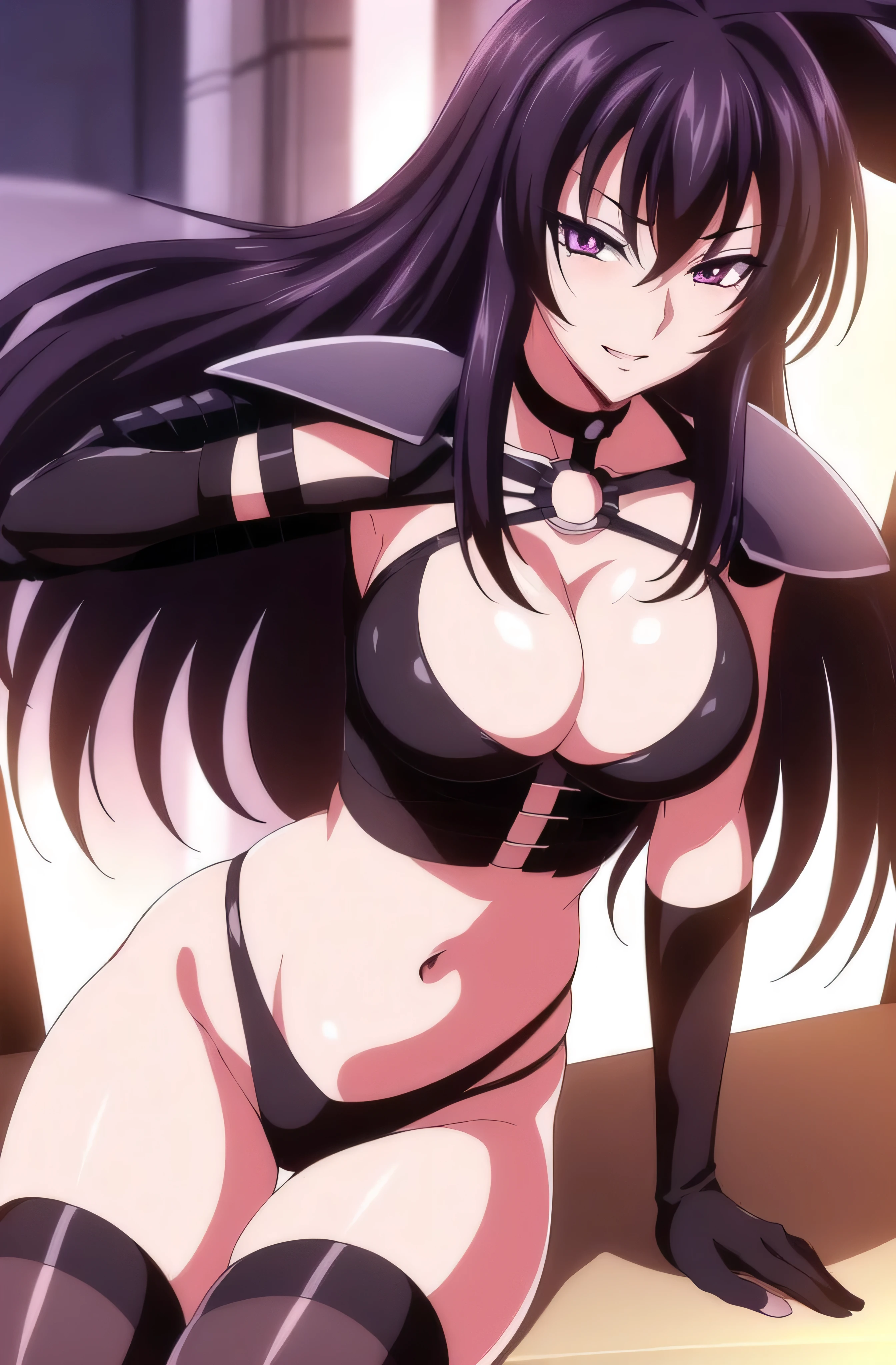 (night:1.7), , , collarbone,choker,black outfit,belly button, Torn_Clothes, Torn_leg wear,Lock,collar, shoulder armor, High leg,boots,Thighhighs, purple_eye,,black_hair,very_length_hair,elbow_gloves, 1 girl, 20 years,mature woman,beautiful Finger,beautiful length legs,beautiful body,beautiful Nose,beautiful character design, perfect eye, perfect face, looking at the viewer, (innocent_big_eye:1.0),laugh at,evil_smile,evil_face,smirk,view,, collarbone,choker,black outfit,belly button, Torn_Clothes, Torn_leg wear,Lock,collar, shoulder armor, High leg,boots,Thighhighs, purple_eye,,black_hair,very_length_hair,elbow_gloves, 1 girl, 20 years,mature woman,beautiful Finger,beautiful length legs,beautiful body,beautiful Nose,beautiful character design, perfect eye, perfect face, looking at the viewer, (innocent_big_eye:1.0),, NSFW,official art,Highly detailed CG Unity 8K wallpaper, perfect lighting,colorful, bright_front_face_lit, (masterpiece:1.0),(Highest_quality:1.0), 超High resolution,4k,Super detailed, photo shoot, 8K, HDR, High resolution, disorganized:1.2, kodak portrait 400, film grain, blurred background, Bokeh:1.2, Lens flare, (lively_color:1.2) (beautiful,big_chest:1.4), (beautiful_face:1.5),(narrow_waist)NSFW,official art,Highly detailed CG Unity 8K wallpaper, perfect lighting,colorful, bright_front_face_lit, (masterpiece:1.0),(Highest_quality:1.0), 超High resolution,4k,Super detailed, photo shoot, 8K, HDR, High resolution, disorganized:1.2, kodak portrait 400, film grain, blurred background, Bokeh:1.2, Lens flare, (lively_color:1.2) (beautiful,big_chest:1.4), (beautiful_face:1.5),(narrow_waist),solo,naughty face,crossed legs