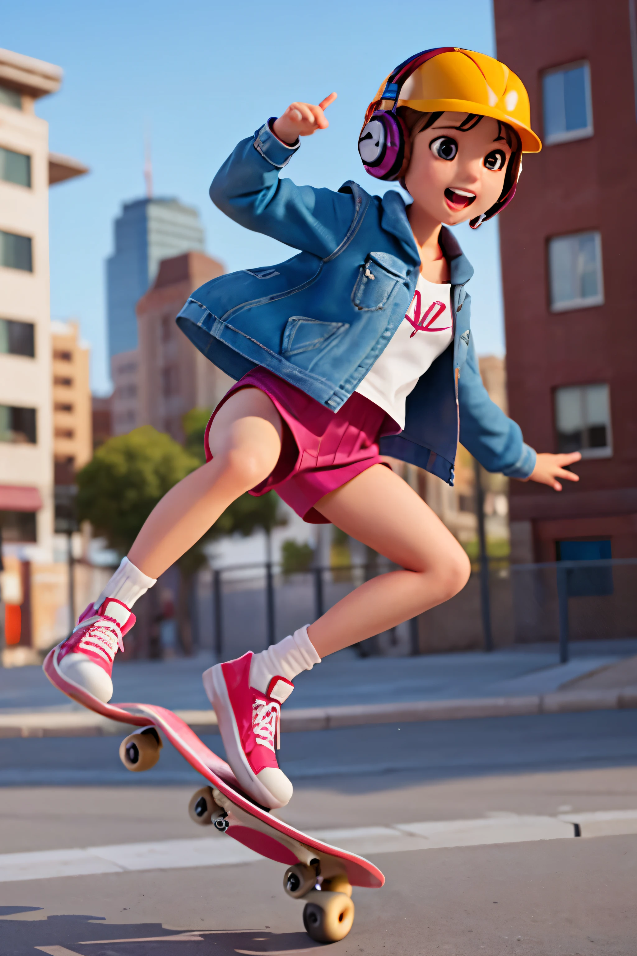 Girl with headphones on a skateboard,Make a splash wherever you go