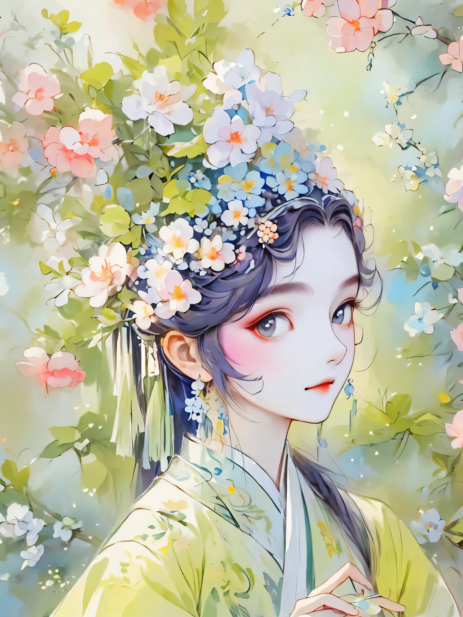 (detailed,high quality)beautiful portrait,garden scene,Art with coloring book page effect。The background should be completely white,And only the outline of the object should be visible。Artwork should have a line art style,Similar coloring book。It should have a mandala with natural decoration。The overall artwork should have a clean line art style,Similar to color book pages。Inspired by the brushwork of Alphonse Mucha,Back to Back,Decorated in Art Nouveau style。Ensures perfect detail and realistic appearance。The subject of the artwork should be gray hair,The outline of the hair is just right,rather than full。
