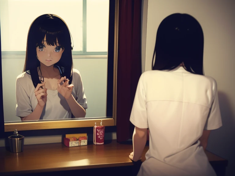 Beautiful girl in her first year of high school、First morning of school、In front of the mirror in my room、cute、perfection、and、Talking to yourself #anime