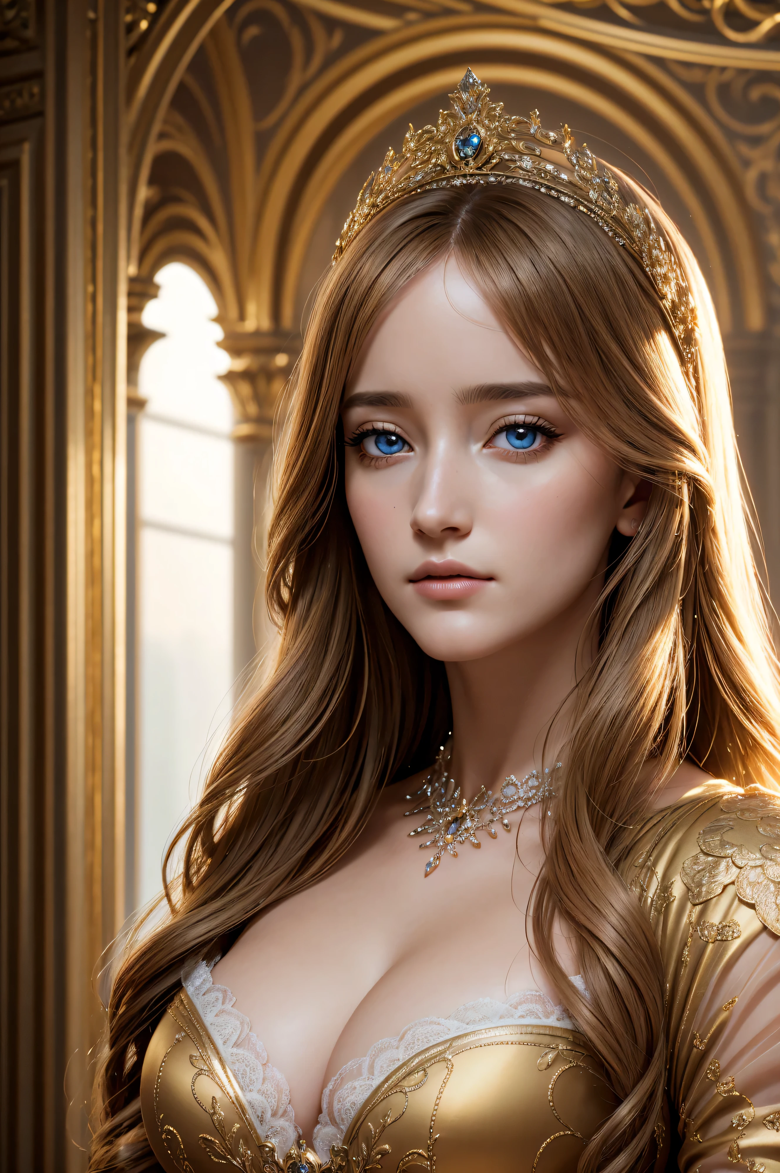 Ashley Johnson, wearing baroque costume transparent. professionally retouched, soft lighting, realistic, smooth face, perfect eyes, sharp focus on eyes, 8 k, high definition, insanely detailed, intricate, elegant. be in the background of the Palace of Versailles.