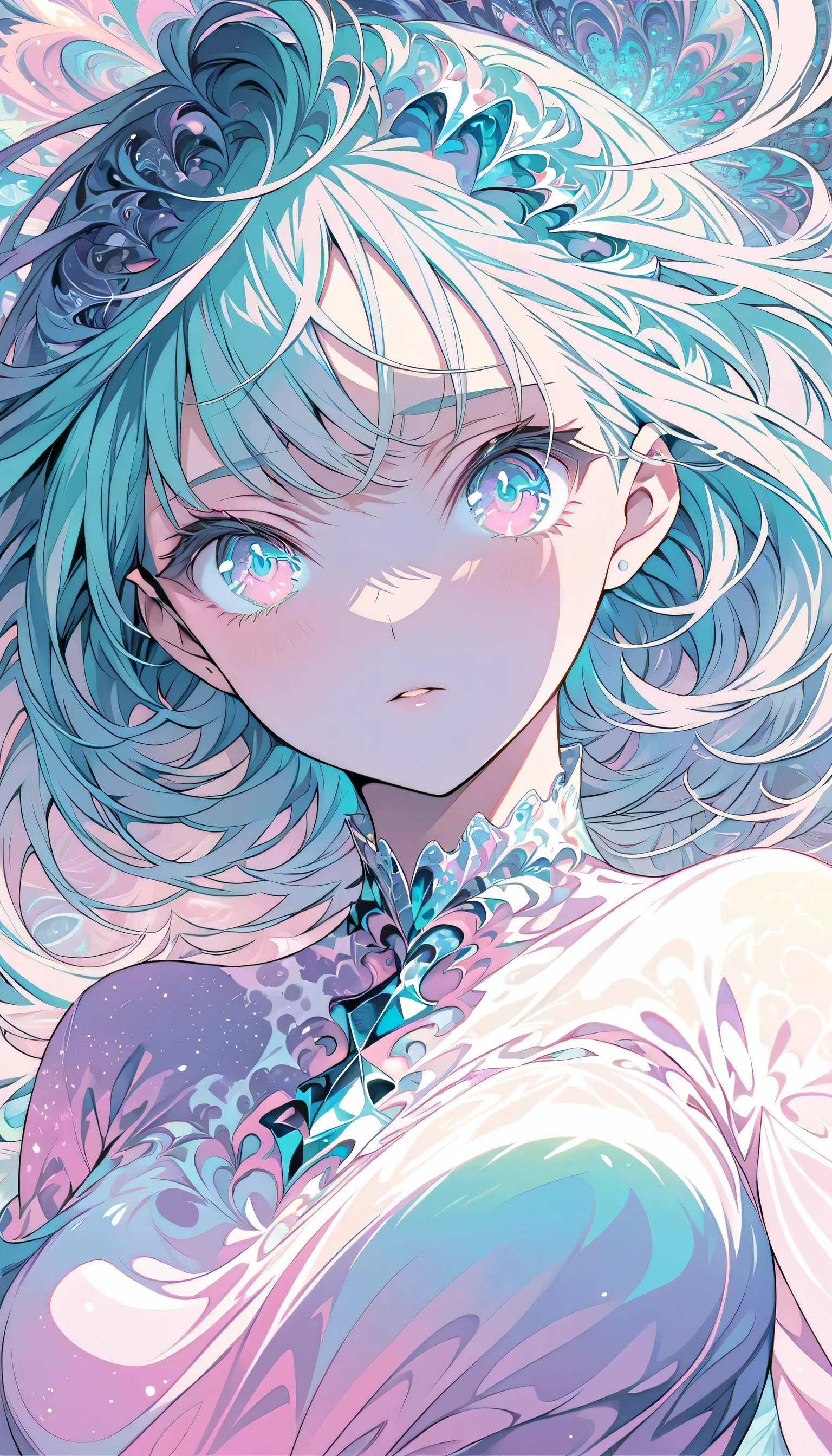 (Absurd, High resolution, Super detailed), One girl, alone, Highly detailed eyes, (Official Art, beauty and aesthetics: 1.2), (Fractal Art: 1.3), Pastel color scheme, Most detailed