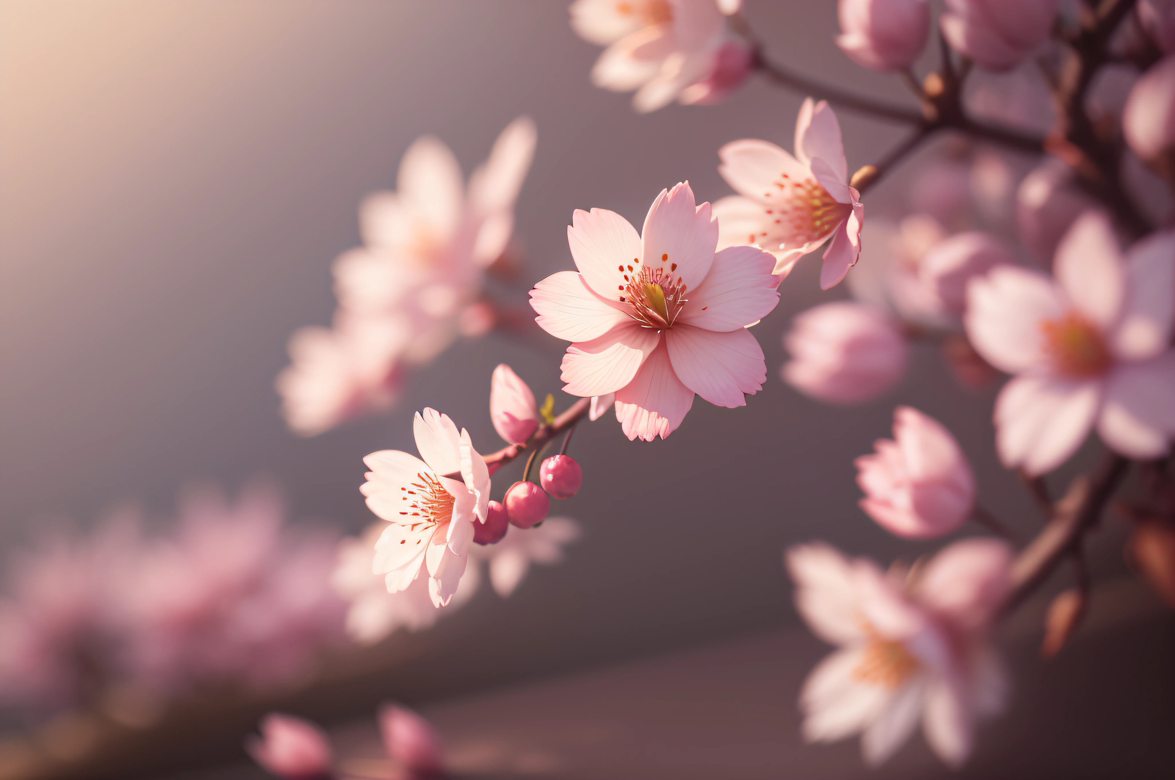 a closeup oF cherry blossoms, realism, modern Art, reFlective light, Ray Tracing, Chromatic aberration abuse, Canon, F/1.8, Bokeh, Overexposure, Super Detail, high quality, 8k