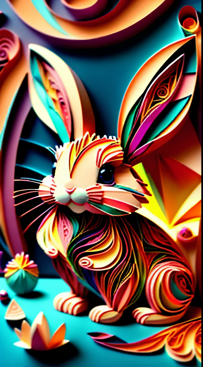 Cute rabbit，multi dimensional paper quilling，Artistically，
yang08k，big breasts beautiful，Colorful，
tmasterpiece，top-quality，best qualityer，offcial art，Beautiful and beautiful，
