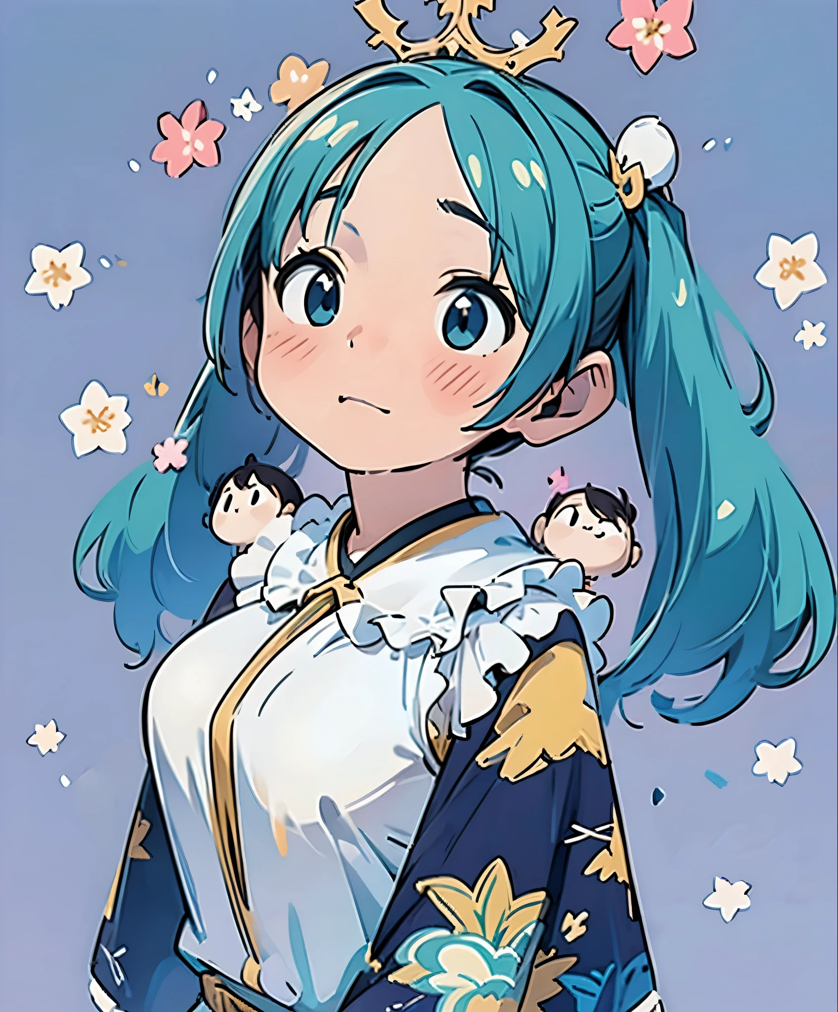 (masterpiece、highest quality、highest quality、Official Art、Beautiful and beautiful:1.2)、(One girl:1.3)Hatsune Miku、Twin tails,Big Breasts,((Stickers)),Stickers,1 girl, With sword, White Background,Simple Background,Concept Art,Under Art,Anime Style,Wonderland、Fantasy,masterpiece,hd,colorful,detailed details,seven colors,(highest quality,masterpiece, Complex,Very detailedな,8K Ultra HD,Ultra-high resolution,Very detailed),