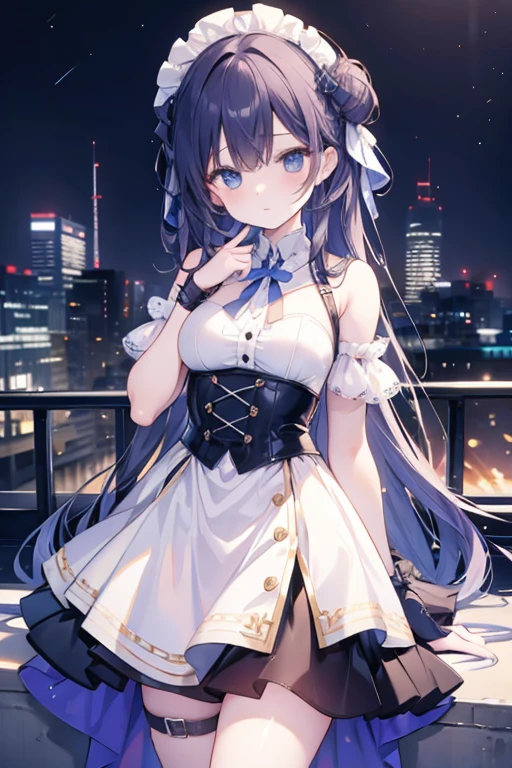 anime girl, with a beautiful detailed dark background of a city, 8k, high resolution,