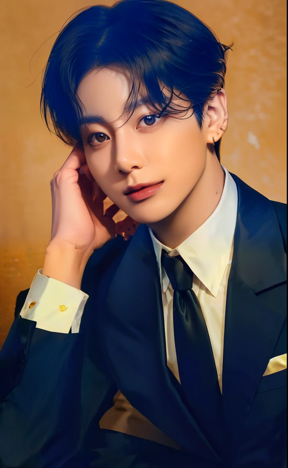 (((fullbody view))),Top quality work，Photorealistic works，Ultra Premium Graphics，8K HD CG works，High-quality graphics，High-definition fine CG works，超A high resolution,(masterpiece,best quality,ultra_detailed,highres,absurdres),1 mature male, 30-ish, (wide shoulder), (muscular), male focus, solo, brown undercut hair, chain, shirt, black necktie, necktie, simple background, yellow eyes, upper body, vest, short hair, looking at viewer, smile face, parted lips, collared shirt, round eyewear, long sleeves, hand on own shoulder, white shirt, brown background, black vest, monocle, jewelry, Jungkook