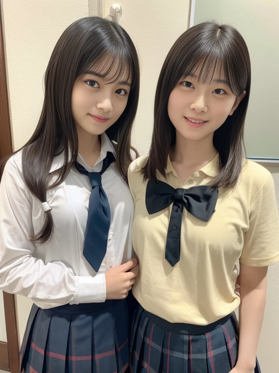 (((Lesbian couple shot20.0))), (((Highest quality、highest quality、Highest Resolution、Masterpiece、8k)))、(((Detailed face)))(((Cute face)))(((Baby Face)))(((teenage)))、(((Detailed body)))(((Model Body Type)))(((perfect podi line)))、(((Big Breasts 1.0)))(((Seductive collarbone)))(((Beautiful cleavage)))(((nsfw)))、(((Long Straight Hair))), (((Japanese schoolgirl)))(((Schoolgirl lesbian couple)))(((School uniform5.0、White Shirt 5.0、Pleated skirt 5.0)))(((Interior smile)))、(((Lesbian couple shot)))