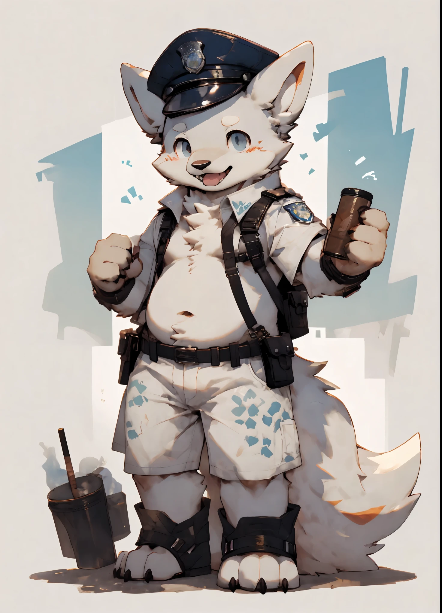 白色Small熊,police hat,Small,Bare-topped,cute,Slightly fat,honest,Stick out your tongue,Naughty,Plush body,Fluffy tail,Pure white fur,((riverside))