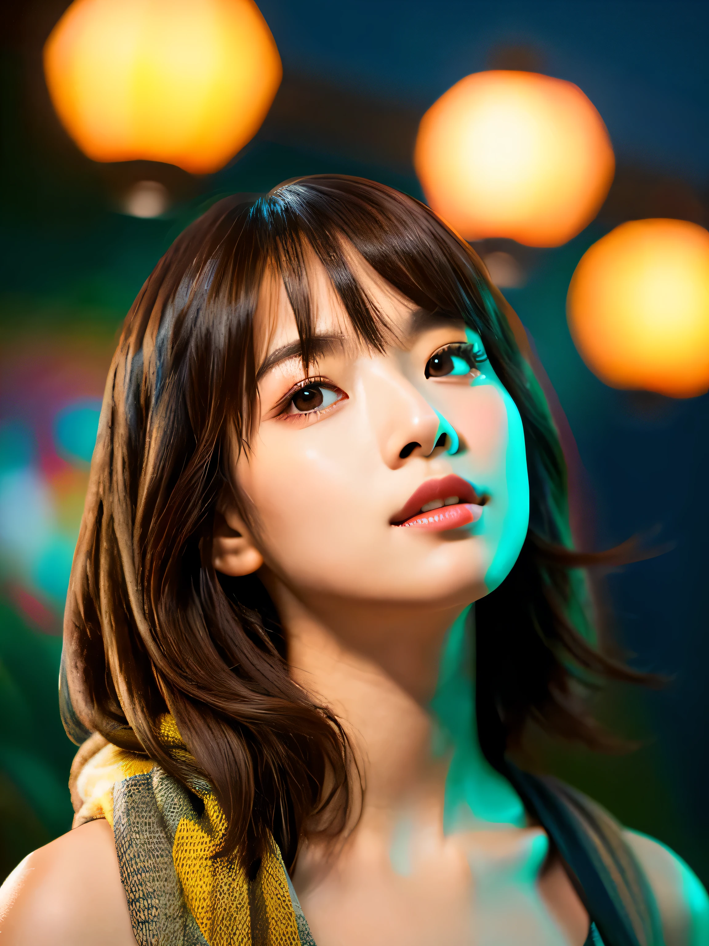 (RAW Photos, highest quality), (Realistic, Photo Realistic: 1.3), highest quality, Very detailed, masterpiece, Super detailed, figure, 1 girl, Dynamic Angle, very detailed CG integrated 8k wallpaper, ink, wonderful, movie upper_body, Dynamic Angle, world mastery theater, highest quality, very detailed CG integrated 8k wallpaper, ink, wonderful, Cinema Lighting, lens_Flare, Dunhuang_style, Detailed face, A beautiful depiction of the Tang Dynasty, (Figurative expression: 1. 5), Standing in a flower field, (look up at the stars: 1.2), fire Fly, Scarf floats , Sony Mastershot, Woman taking a photo in front of the TV, Inspired by Fei Danshu, brown hair and bangs, High-resolution screenshots, Nico Video, Normal hand, Vibrant colors, full face shot of limur tempest, nice studio lighting, VHS Screenshots, Beautiful beautiful face, length_hair, full_body, naked