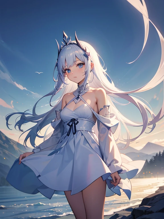 woman slender Fantasy Princess Light clothing dress Gradient Hair Completely naked Backwards Landscape