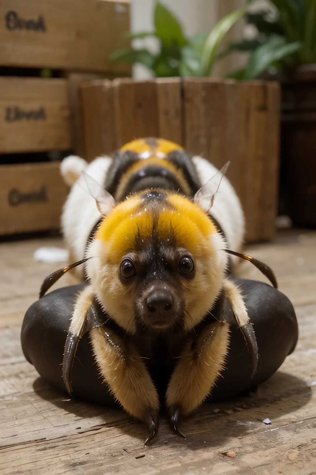 abeja hecha de materiales de la vida cotidiana
