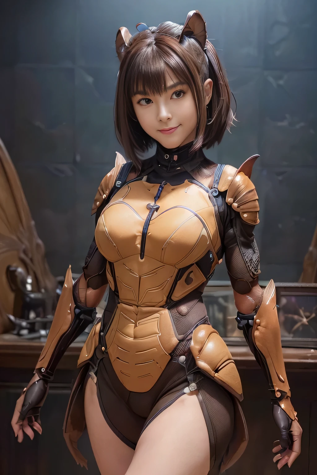 (high resolution,masterpiece,best quality,extremely detailed CG, anime, official art:1.4), realistic, photo, amazing fine details, all intricate, gloss and shiny,awesome many layers, 8k wall paper, 3d, sketch, kawaii, illustration,( solo:1.4), perfect female proportion,villainess, (fusion of dark brown cockroach and lady:1.4), (brown cockroach form lady:1.2), (brown cockroach lady:1.2), (fusion:1.2), (solo:1.4), (evil smile:1.2), muscular, abs, (cockroach brown exoskeleton bio insect suit:1.4), (cockroach brown exoskeleton bio insect armor:1.2), (brown transparency cockroach wing:1.4), (brown cockroach antennae:1.3),