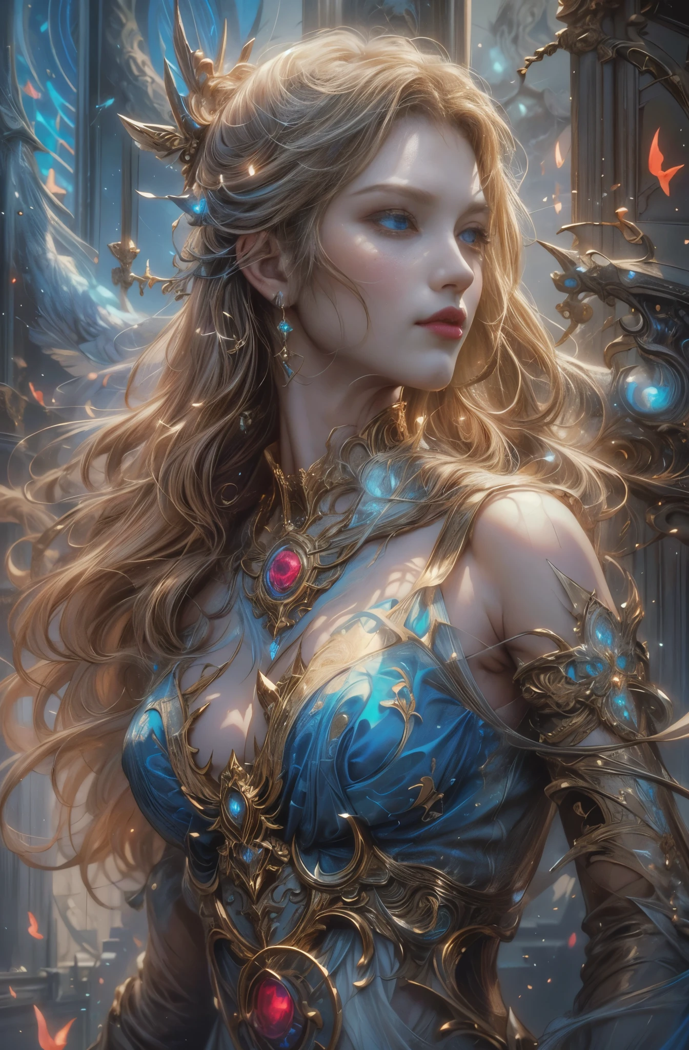 ultra realistic professional full body camera   (((wearing crown )))  (photo 1028k qhd) by (James C. Christensen:1.2|Jeremy Lipking:1.1), (Dittmann Anna:0.3), (jiner:0.3), (mise au point nette:1.3) lndswgnr,High detail, instagram top model,blonde hair, beautiful detailed baby blue eyes, k eyes,(eye (eye makeup: 1.2) sleeping Pose of the Instagram model, perfect button nose, attractive lip shape has an upper-to-lower lip ratio of 1:2, perfect ivory skin confiant, (((anatomycally perfect 25 old ladie hand,finger, nail))),fille en forme Fille maigre et sexy, breast:1.2, anatomie parfaite, Perfect symmetry:1.2, Realstic position, realistic and gorgeous face:1.2, perfect face, highly detailled, happy, confident, ighting cinematic, Lighting scene, soft lights, instagram standing pose (((baby blue eyes,, Fille maigre et sexy, breast:1.2 perfect charming face, attractive lip and nose, arafed, high details, best quality, 16k, [best detailed], masterpiece, best quality, (extremely detailed), a view from the rear (best details, Masterpiece, best quality), photorealistic, fantasy art, RPG art, a picture of a human mecha woman sorceress sittings in her magical lab, divining distant places in her crystal ball, epic beautiful human woman (best details, Masterpiece, best quality), ultra detailed face (best details, Masterpiece, best quality), red hair, short hair, red eyes, dynamic dress (best details, Masterpiece, best quality), magical library, with many books, and magical runes and wards, glowing arcane sigils GlowingRunes_paleblue, crystal ball (best details, Masterpiece, best quality) on table, runes on crystal balls GlowingRunes_yellow, fantasy magical library background (best details, Masterpiece, best quality), Ultra-Wide Angle, high detail, award winning, best quality, HD, 16K, 3D rendering, high details, best quality, highres, ultra wide angle, 3D rendering, [[anatomically correct]]