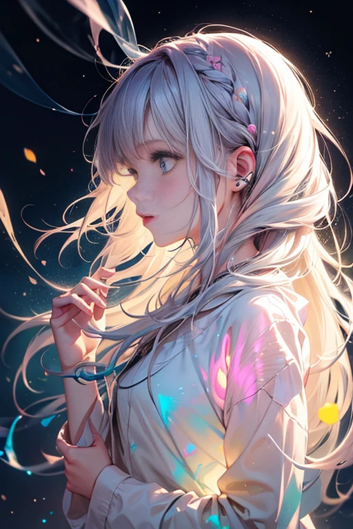 woman with agnes cecile, glowing design, pastel colors, ink drops, autumn lights