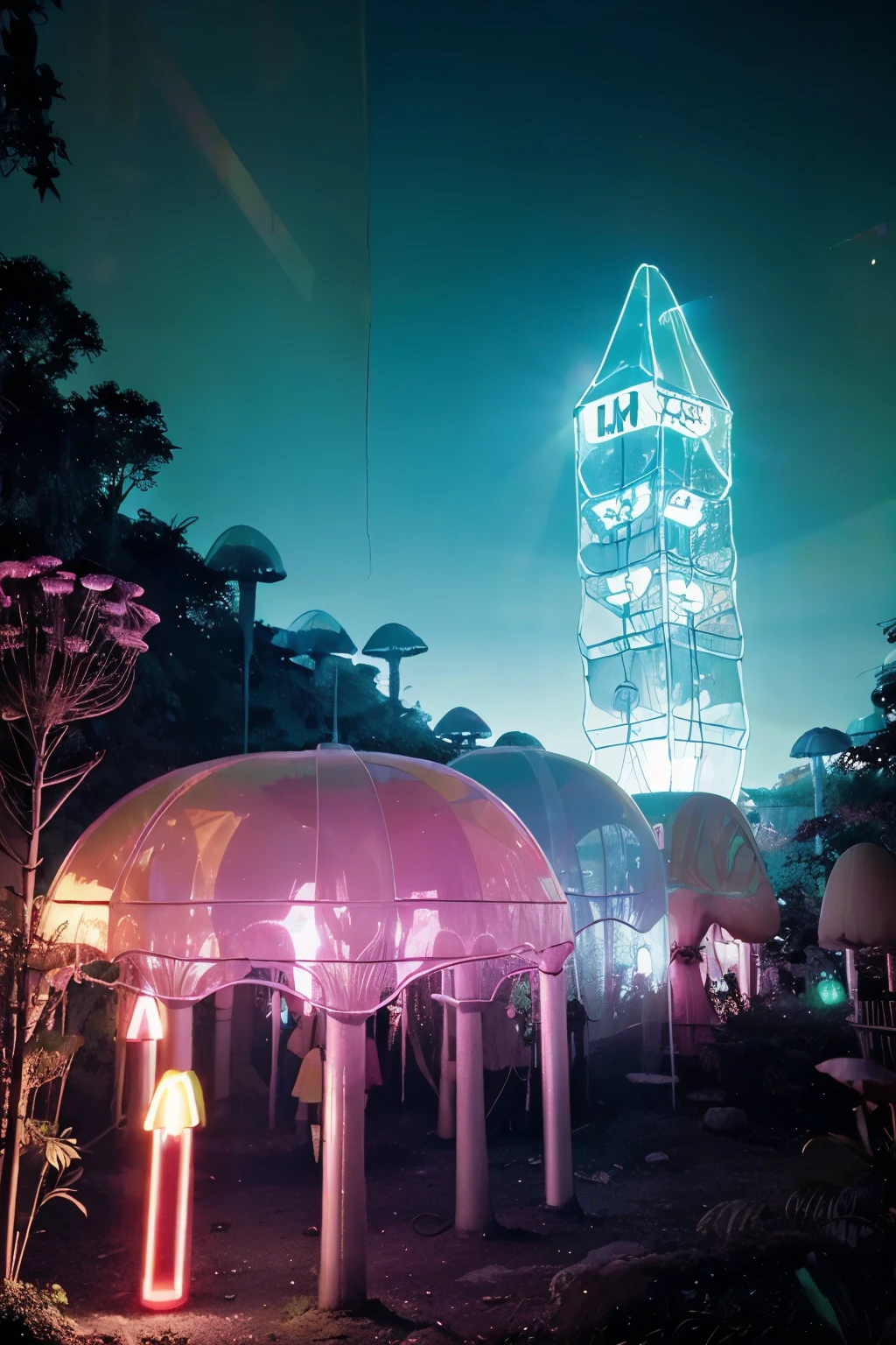 (Fluorescent color:1.4),(translucent:1.4),(Retro filter:1.4), (fantasy:1.4), Candy World,Surreal,Ultra-high quality cinema lighting,Unlimited details,Full HD,Sufficient lighting,Mushroom forest