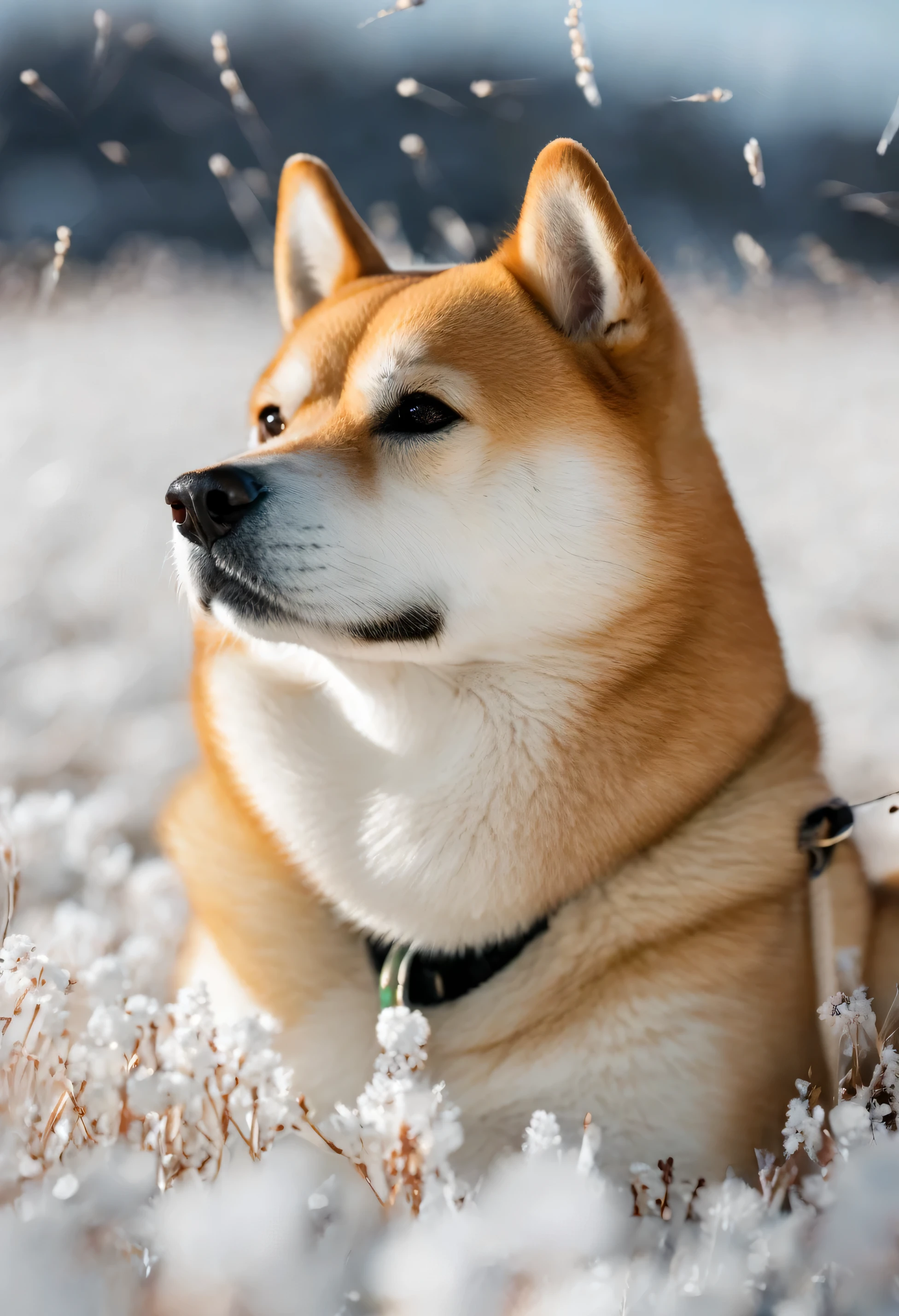 shiba inu in a white field