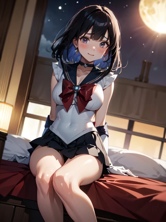 master piece,best quality,ultra detailed,8k,
ambient light,realistic skin,glossy skin,
（sailor_saturn）、
（lie on bed：1.2）、（looking down:1.2）、lying on one's back、Looking at the face from below：1.3、（the body is very wet：1.5）、Glossy lips、Slightly emphasize the lower lip、blush、smile、emphasizing the cleavage、
Fantastic night sky、full moon、Aurora、horizon、Open-air bath、Japanese Inn Futon