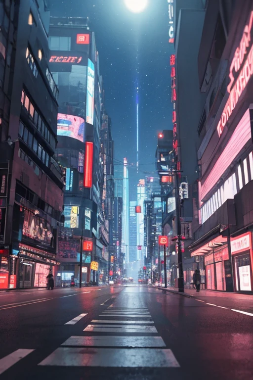 Street photos,There are many buildings on the street,There's no one on the street,Cyberpunk,Starry Sky,Movie