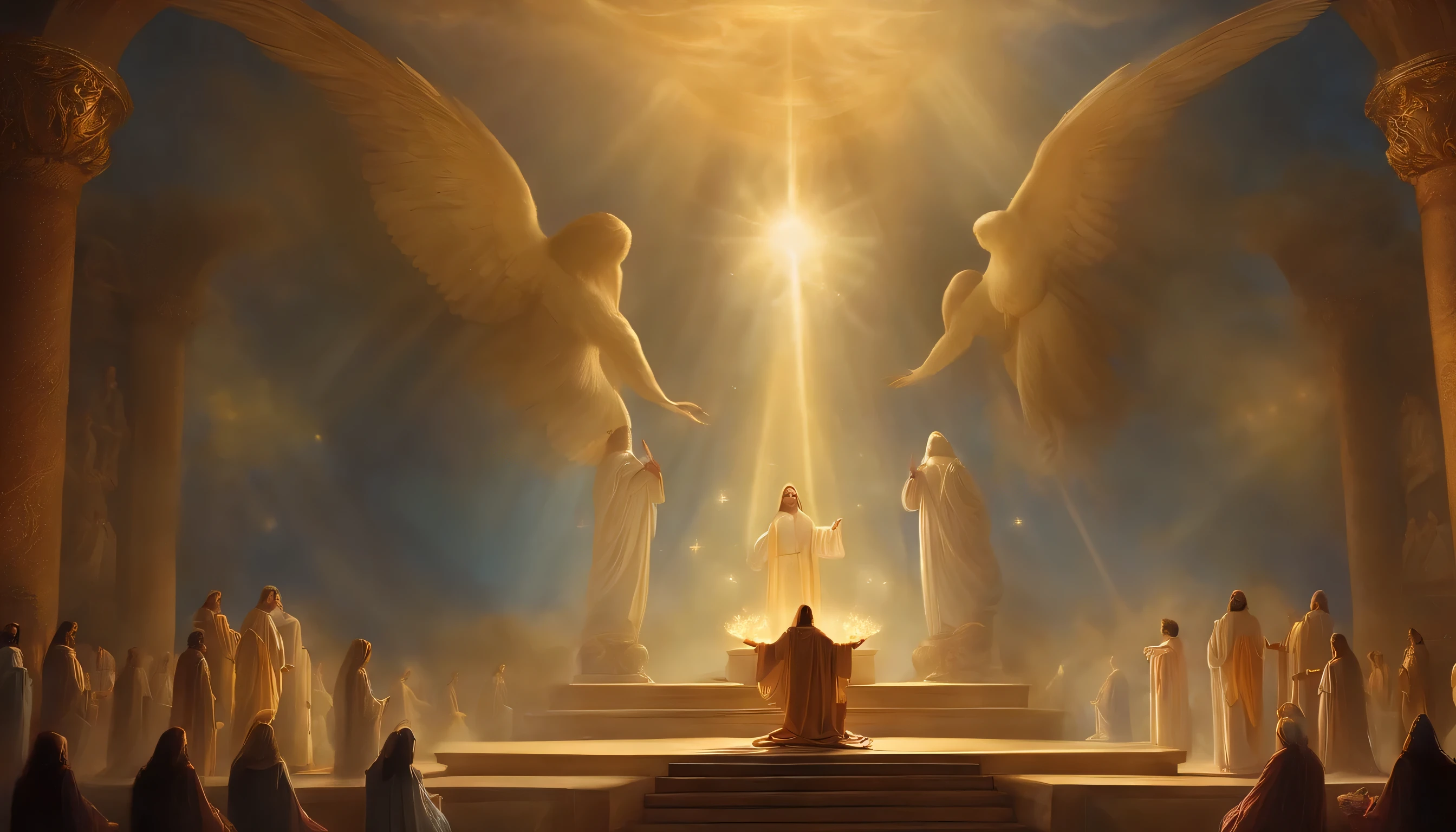 Scene of heavenly worship and the righteous being sealed.