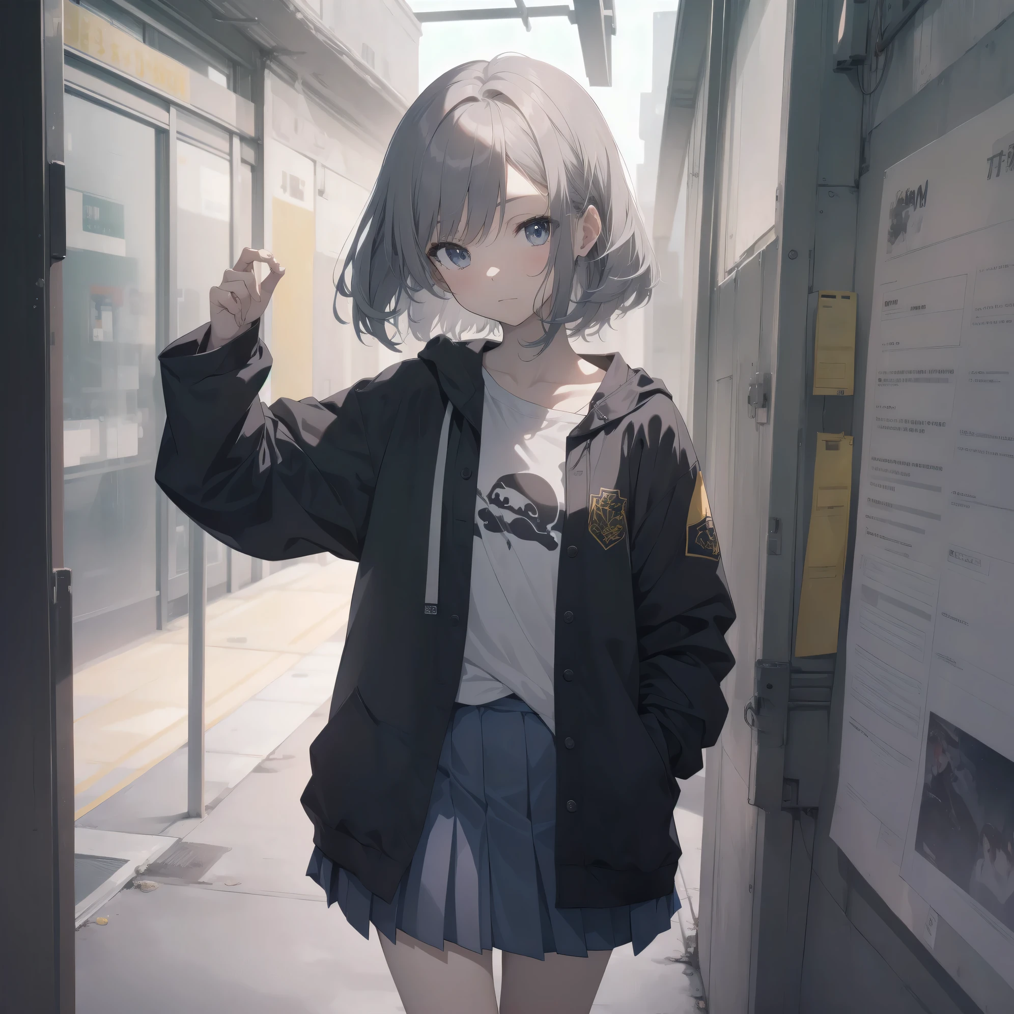 ultra-absurdres-Top quality by artist God, ultra-detailed, high resolution, anime moe artstyle, best anime 8k konachan wallpaper, pixiv contest winner,pool:2810, perfect anatomy,break, 1girl, (Please draw a girl walking sleepily to school alone. )break,(Solo,little female, 13-year-old:1.3),Full limbs, complete fingers,a junior high school student, (very short hair), short cut, flat chest, , small butt, small black eyes, beautiful detailed eyes, well-proportioned iris and pupils, expressive eyes, highres detailed hair, soft expression, school_uniform, official_alternate_costume, pleated skirt,(Detailed Lighting), (Detailed background), in the School commute route. break,super detailed skin, Best cinematic lighting powered by famous artist, 8k,beauty illustration,photoshop_(medium),very aesthetic,break,((artist:kou_hiyoyo )), artist:akinashi yuu ,artist:oyari ashito ,artist:kantoku ,