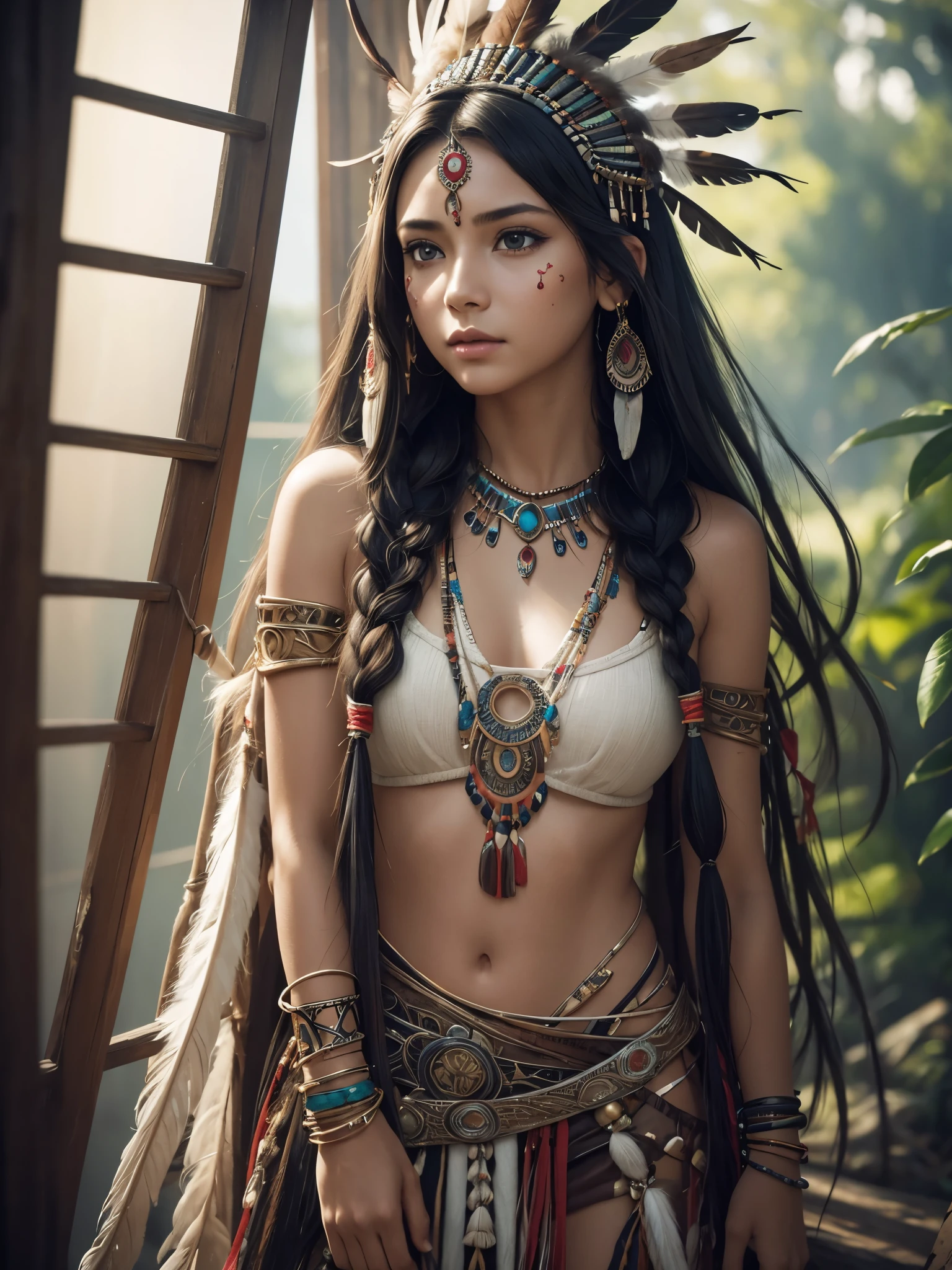 Beautiful Alluring Female aztec rihanna, tribal feathers, tribal beads, tribal ornaments, bronze ornaments, Bare oily Skin, Athletic Well Toned Body, cleavage, Barely Clothed, tirbal theme, aztec theme, on top of a jungle aztec shrine, Beautiful D&D Character Portrait, Beautiful Face, Ominous, Dark Fantasy, Fiverr Dnd Character, Octane Render, Digital Art, Extreme Detail, 4k, Ultra Hd, Polished, Beautiful, Hyperdetailed, Intricate, Elaborate, Meticulous, Photorealistic, Sharp Focus, Wlop, Character Design, Unreal Engine, 3d Rendered, Volumetric Lighting, Reflections, Glossy, Digital Illustration, Pose, Suggestive Pose, Full Body Shot, small breasts, naked, visible niples, puffy vagina ,💖❤💕💋❣