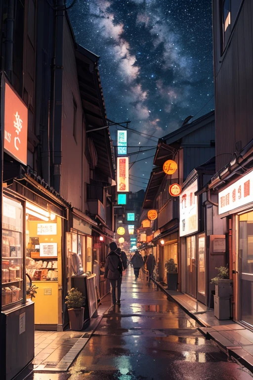 Japan，street，Small alley，Not a single person，Cyberpunk，Starry Sky，Movie