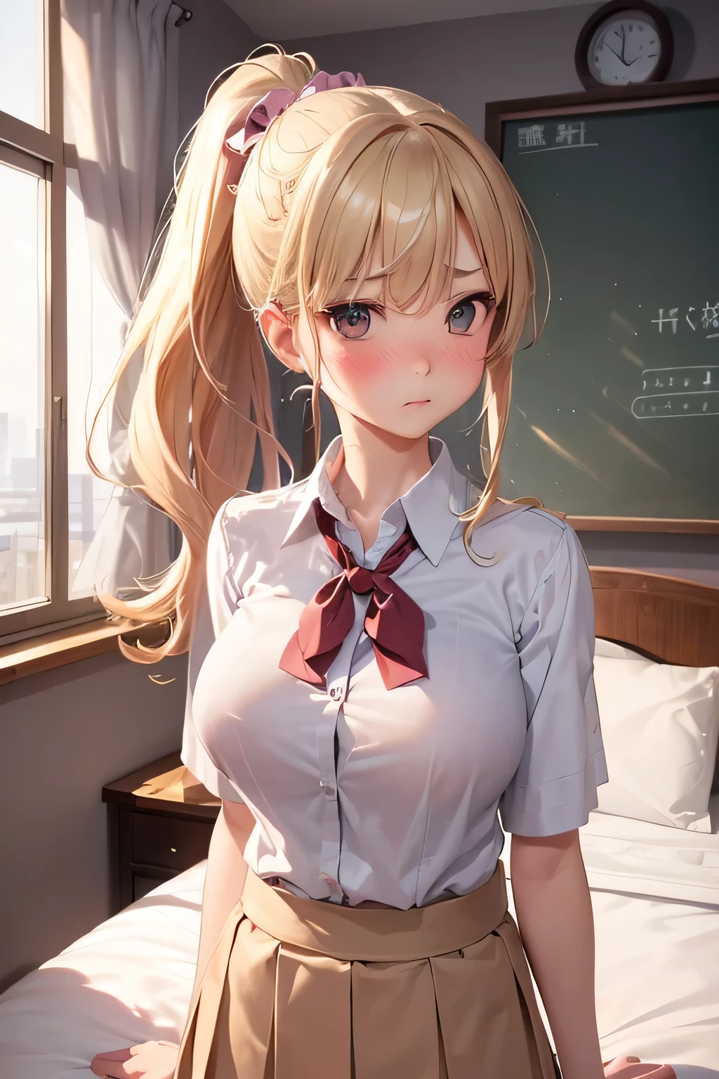 Lunatierke Tiague, Whimsical tears, Blonde hair, (Green eyes:1.5), Hair intake, Long hair, low-tied long hair, Glasses,
((Nurse's clothes))、((pantyhose))、((a miniskirt))、((Open legs))、(Colossal tits)、
Watch your audience and take a break,(Bedroom)、on the beds、BREAK (masutepiece:1.2), Best Quality, High resolution, Unity 8k壁纸, (Illustration:0.8), (Beautiful detailed eyes:1.6), extra detailed face, Perfect Lighting, extremely details CG, (Perfect hands, Perfect Anatomy),