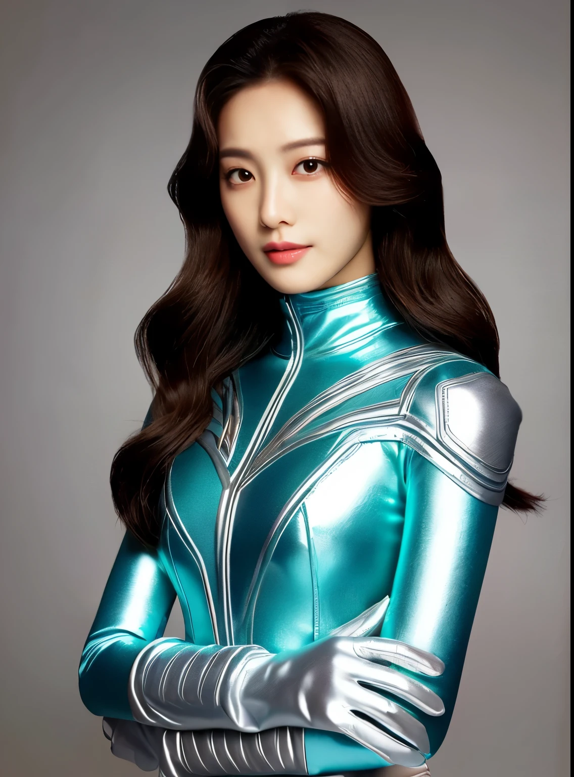 best image quality、Super high resolution、(realism:1.4)、Korean beauty star、The most beautiful KPOP star、horny face、Horny Korean makeup、erotic expression、A body that makes you want to touch it、erotic photos、((Realistic shiny satin fabric texture、High-gloss stretch satin fabric that is smooth and smooth to the touch.、The drape of the curved part of the shiny satin fabric、strong shiny costume、The smooth and beautiful quality and luster of the costumes、A shiny costume made of high-quality satin fabric with high density.、Smooth to the touch oil light liang ice 縝绸 ultra-class battleship skin coat COS、Super Sentai Women's Heroine Suit、Texture of costumes that satin fetishists respond to、Thin, glossy stretch satin fabric)),8K photo quality