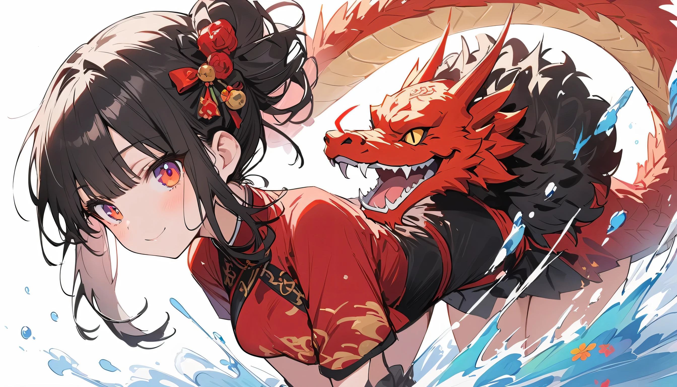 {{{{{figure}}}}},(highest quality、masterpiece、High resolution、Detailed)anime style、flat style、(Sparkling Eyes、detailed beautiful face), BREAK,One girl,chinese dragon,chinese girl,female focus, {{color ink painting}},{{splashing ink}},{{Color splashes}},{{{colorful}}},{{sketch}}, masterpiece,highest quality, beautifully drawn,very detailed,anime