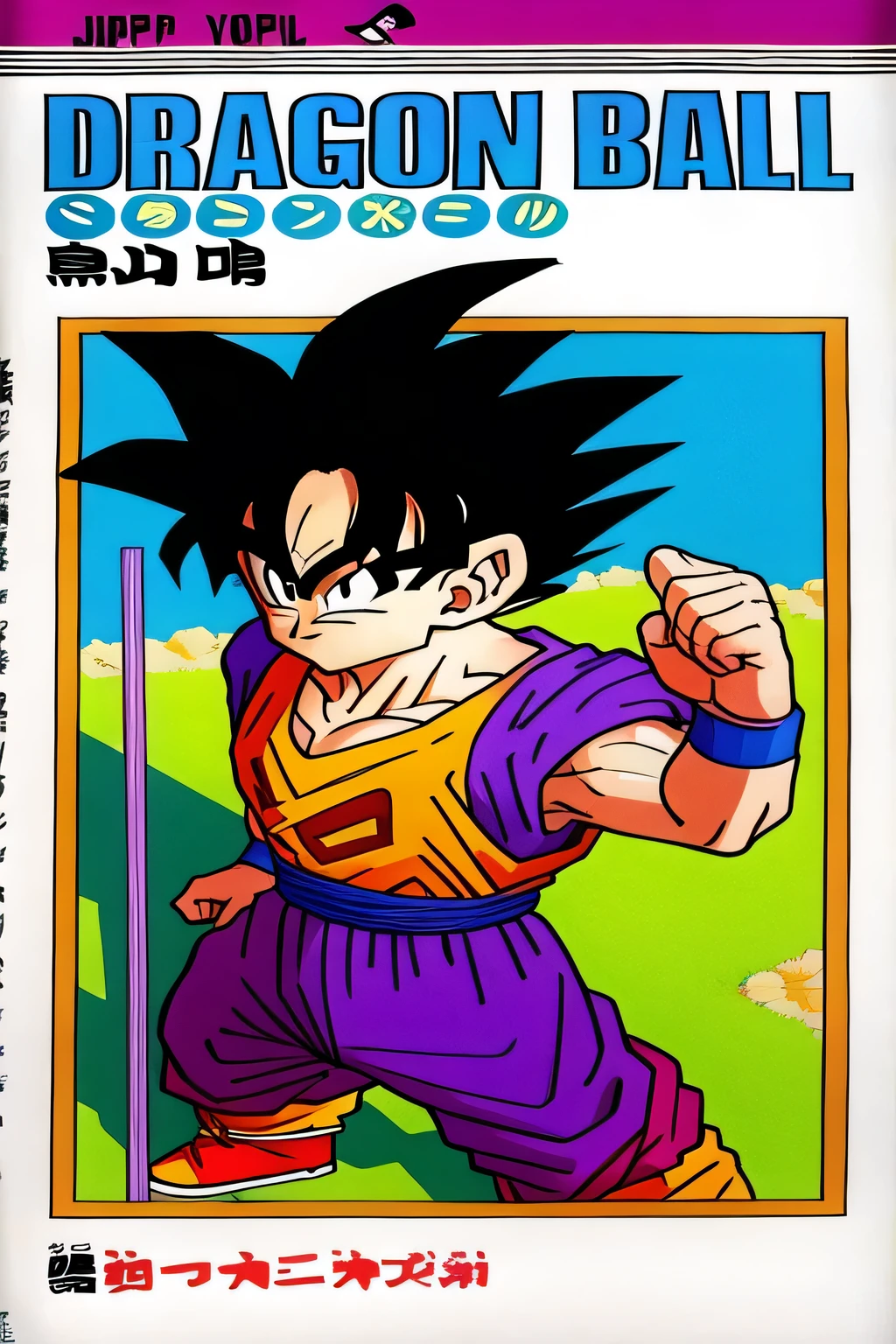 (masterpiece, best quality:1.2), 1boy, fighting stand, dragon, dragon ball cover