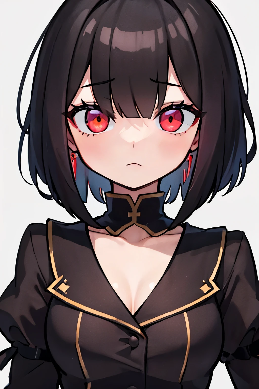 best quality, super fine, 16k, incredibly absurdres, extremely detailed, a flash of lightning, a momentary glimpse of a cute girl with a bob haircut, expressionless, eyes glowing red, a bust-up portrait, dark fantasy, horror, a pitch-black Western-style mansion