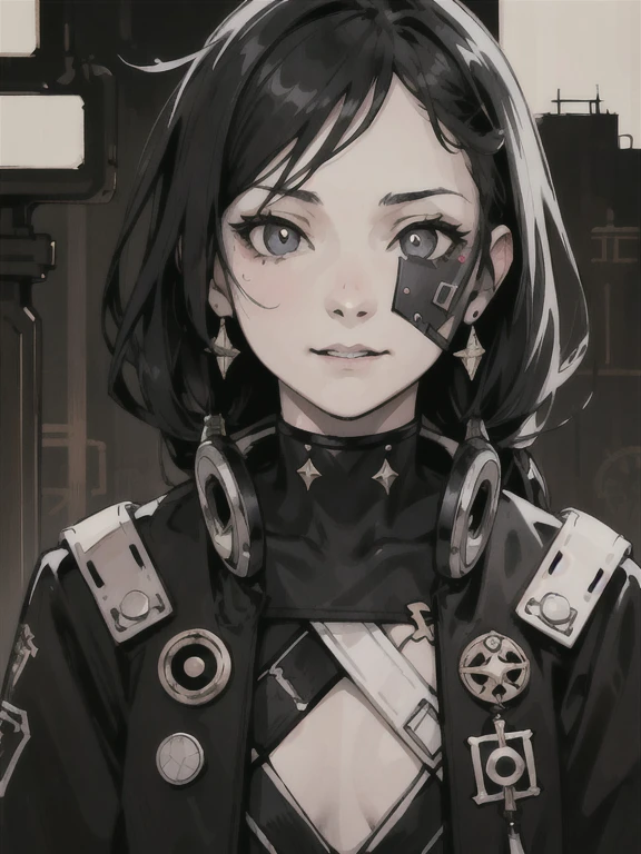 (High resolution), (Ultra delicate), (clear), Realistic,((Black and white gold girl)).((cyber punk)),face,Skin realism、A fusion of Japanese style and the near future、Black pupil、Astrology