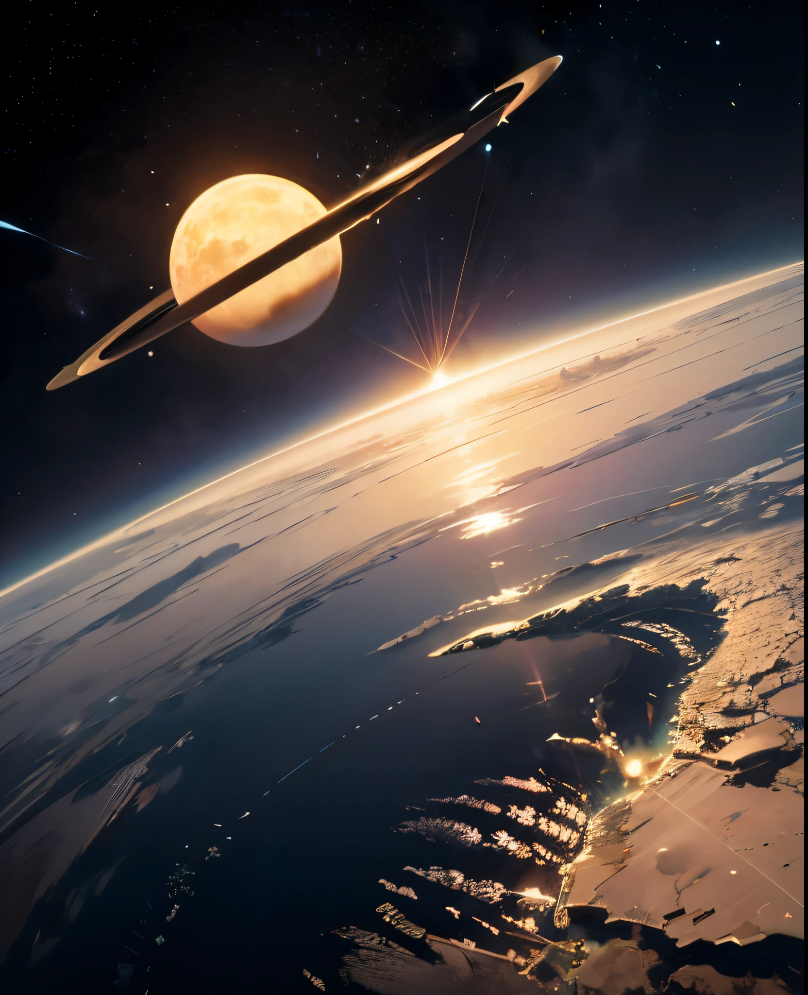 high resolution, (masterpiece: 1.4), Ultra Detailed, Viewed, floating, Ultra Detailed Night Sky, Earth，saturn，Jupiter，sun