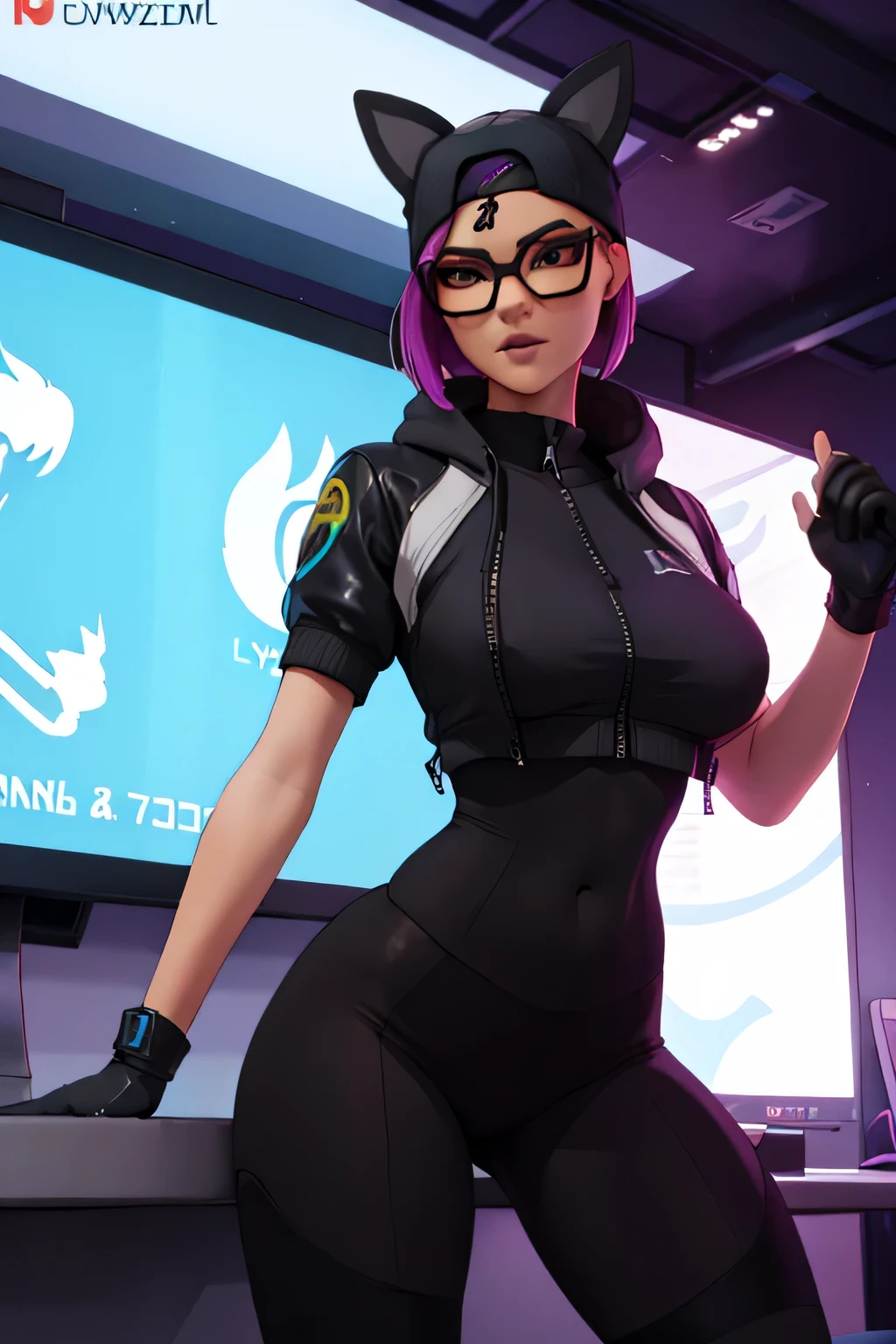 Gaming Zone Lynx Negro guantes sin dedos, leggins black and blue, gafas, gorra, mascarilla o cubre bocas