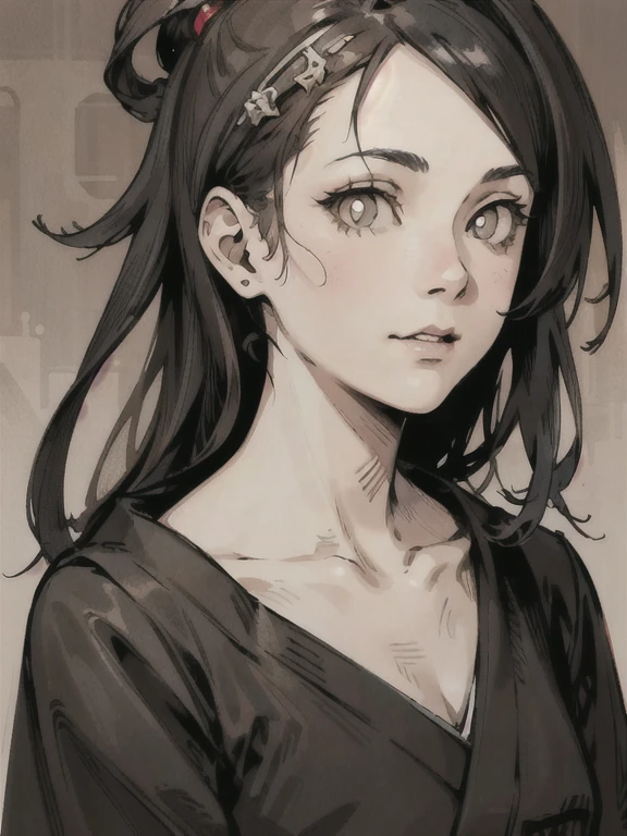 (High resolution), (Ultra delicate), (clear), Realistic,((Sepia hair girl)).((Toxic Cyberpunk)),face,Skin realism、A fusion of Japanese style and the near future、Black pupil、Astrology